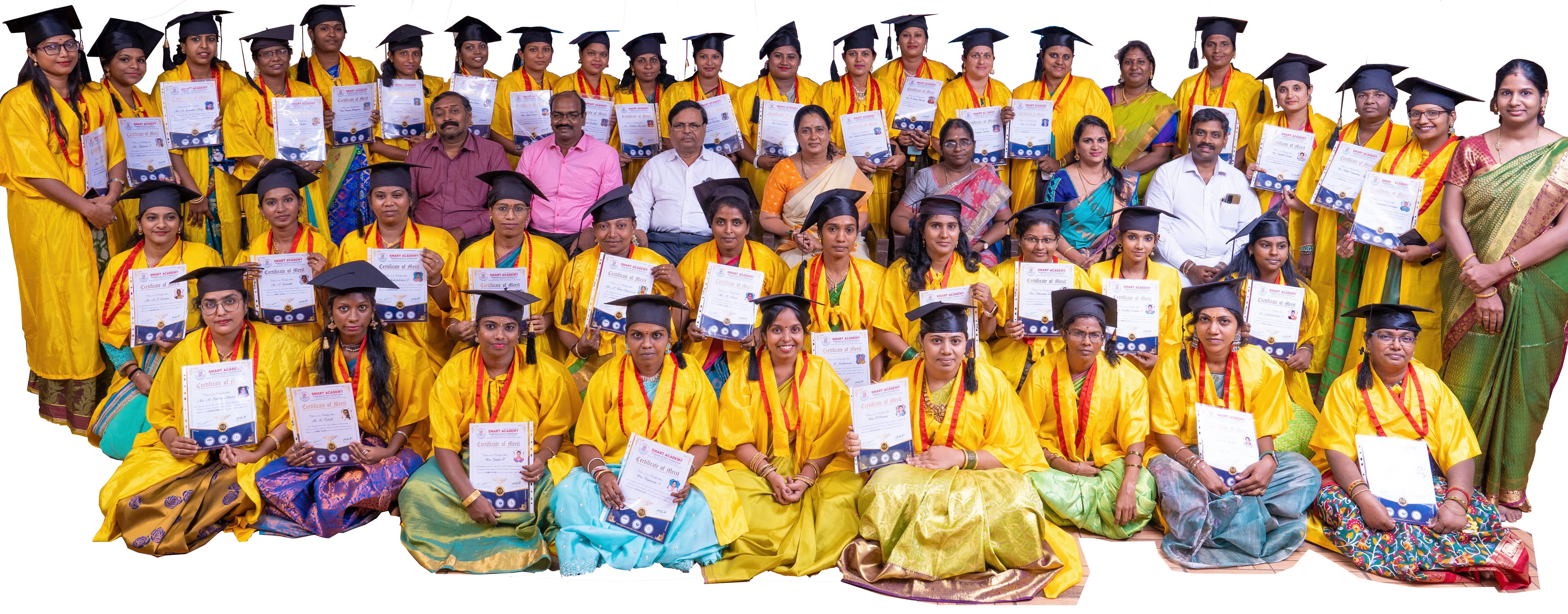 A large group of smiling graduates from Smart Montessori Academy holding their certificates